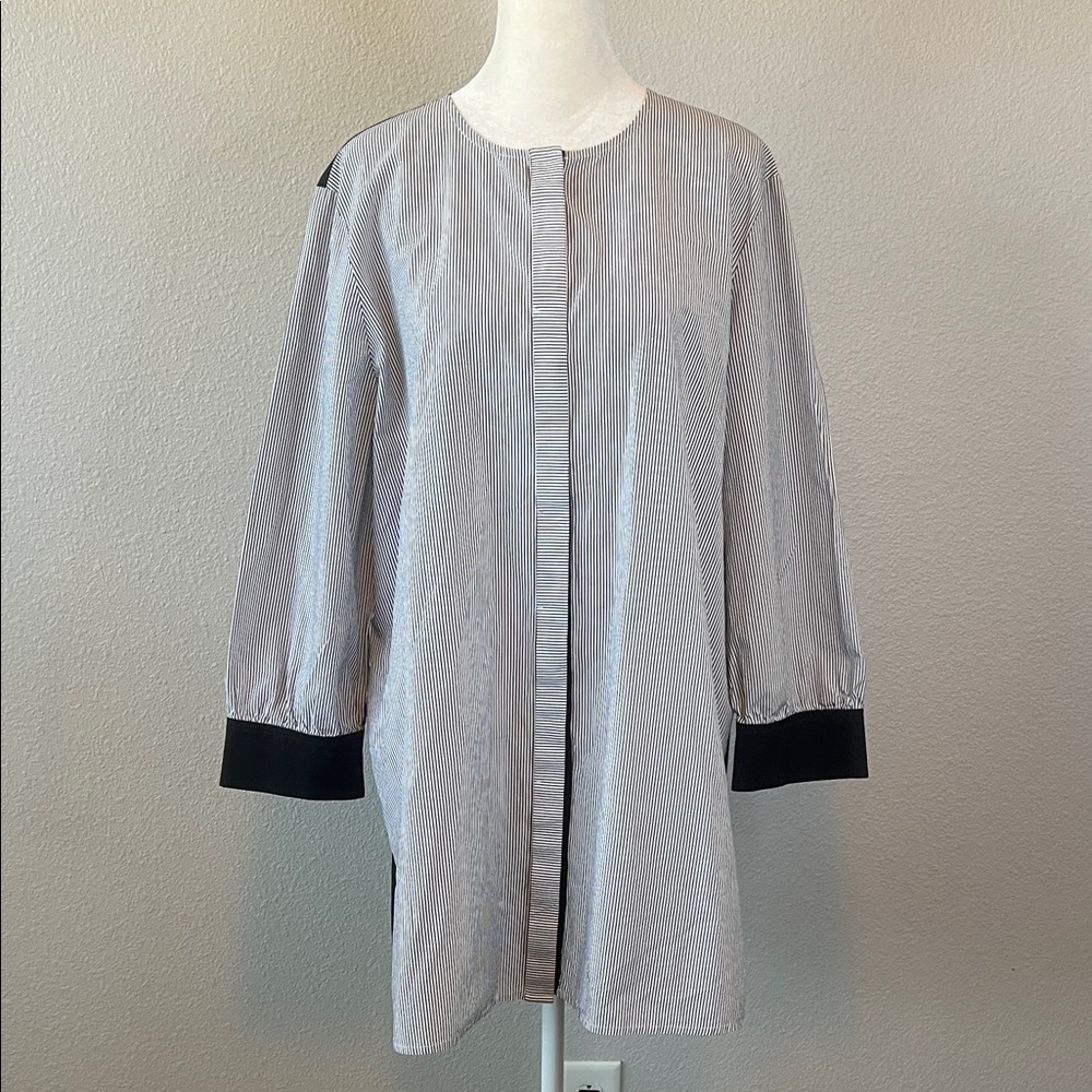 Ming Wang Pinstripe Poplin Tunic Shirt Size Large